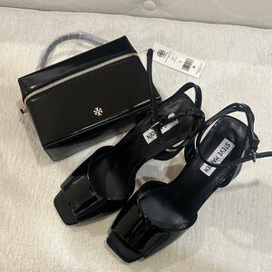 Steve Madden Glossy Black Ankle Strap Heels